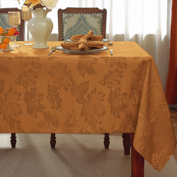 SASTYBALE Fall Tablecloths for Rectangle Tables - 60x84 Inch Brown Maple Leaves Jacquard Tablecloth, Vintage, Spill-Proof & Wrinkle Free for Thanksgiving Feasts, Harvest Celebrations, Cozy Dinners