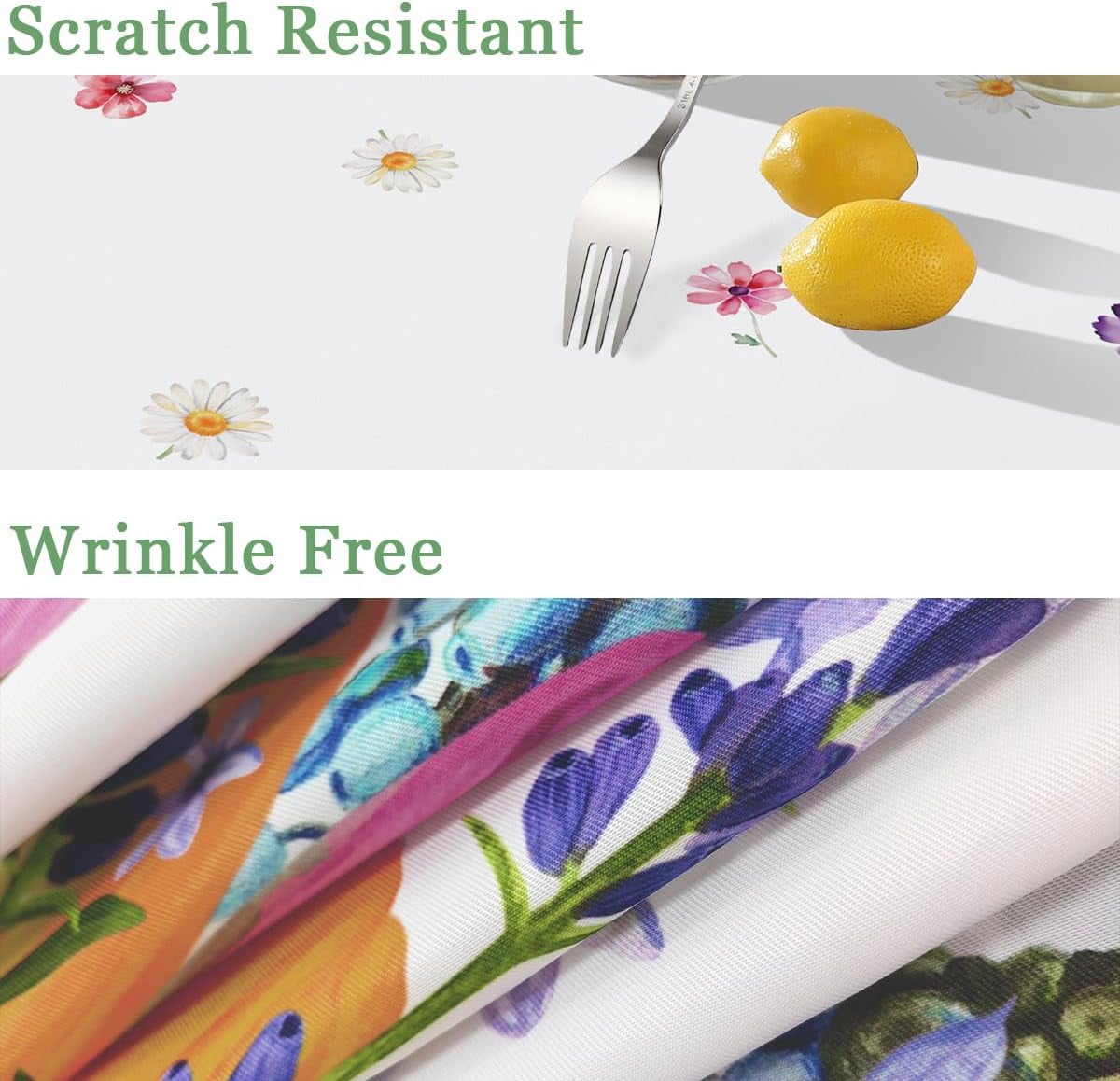 SASTYBALE Spring Floral Tablecloth Rectangle, Washable Tulip Lavender Table Cloth Polyester, Spill Proof Wrinkle Resistant Table Cover for Picnic, Party, Dinner Outdoor Decor (Rectangle, 52" x 70")