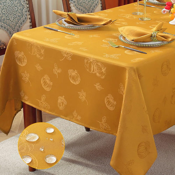 MATIRUG Fall Thanksgiving Table Cloths Rectangle, Pumpkin Jacquard Waterproof Wrinkle Free Tablecloth, Farmhouse Dinning Table Cover for Autumn Harvest/Honey