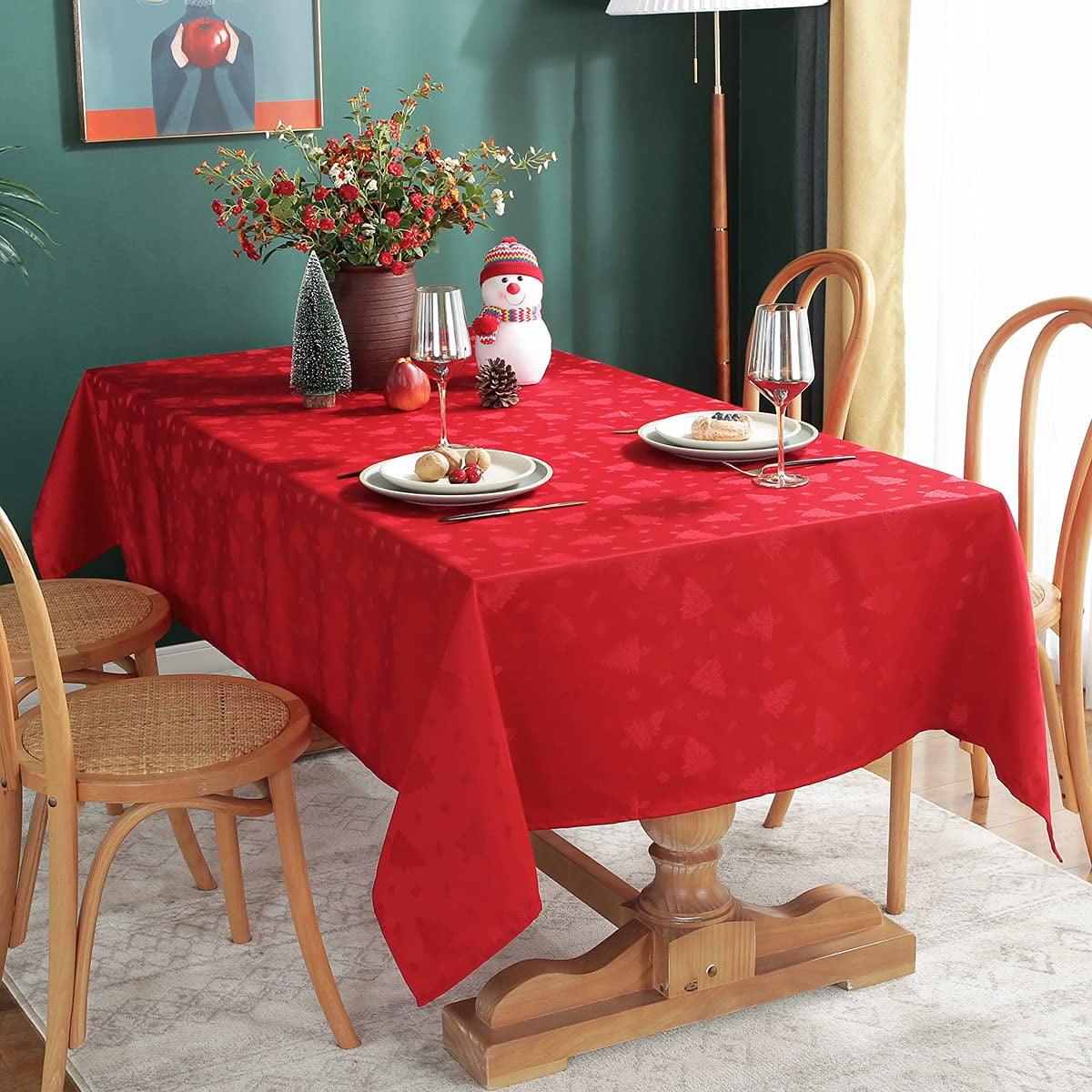 Christmas Tablecloth Rectangle, Jacquard Table Cloth Spillproof and Wrinkle Resistant with Christmas Tree Patterns for Dining Room & Holiday Decoration