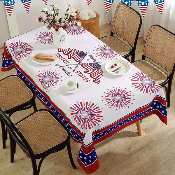 SASTYBALE Veterans Day Rectangle Tablecloth, 52 x 70 Inch Patriotic Fireworks Tablecloths Washable Spill Proof Wrinkle Resistant Soft Polyester Table Cover for Patriotic Holiday Parties
