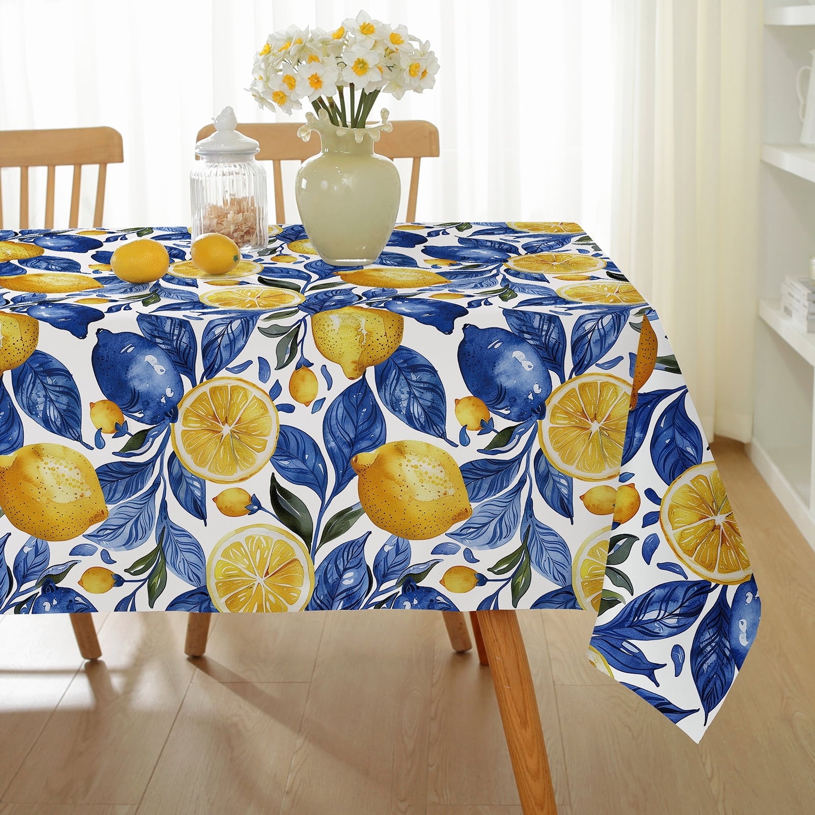 Summer Tablecloths Rectangle 52x70 Inch, Washable Reusable Lemon Tropical Hawiian Table Cloth, Spill Proof Hawaii Fabric Decoration for Luau Picnic Beach Party Outdoor