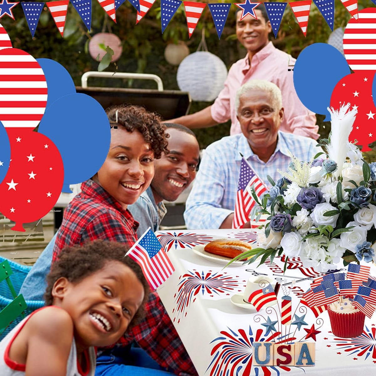 SASTYBALE Veterans Day Rectangle Tablecloth, 52 x 70 Inch Patriotic Fireworks Tablecloths Washable Spill Proof Wrinkle Resistant Soft Polyester Table Cover for Patriotic Holiday Parties