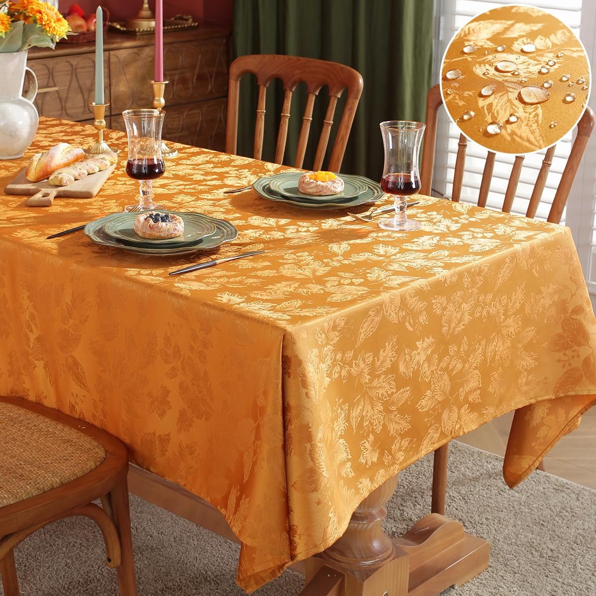 Maple Leaves Jacquard Tablecloth Rectangle Spill Proof Wrinkle Resistant Table Cloth for Fall Thanksgiving Autumn Harvest Table Cover 60 x 102 Inch Rusty