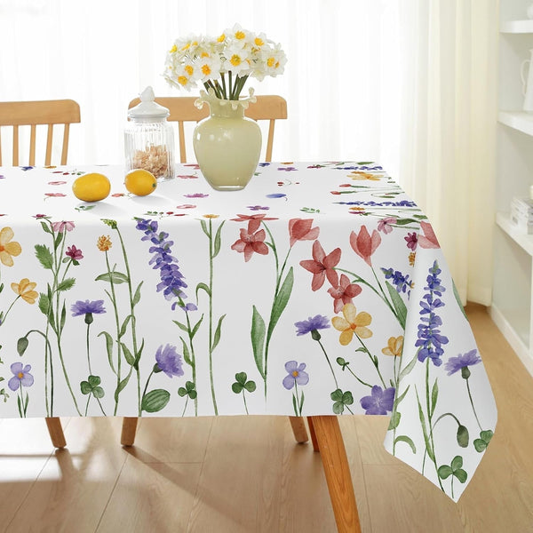 Honellaty Spring Summer Tablecloth Rectangle Watercolor Floral Pattern Decorative Table Cloths, Spill-Proof Stain Resistant Decorative Fabric Table Cover for Dining, Party, Picnic 60 x 84 Inch