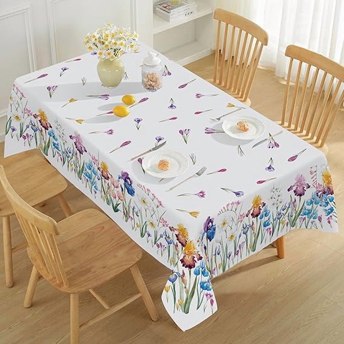 SASTYBALE Spring Summer Tablecloth 52 x 70 Inch Rectangle, Wild Flowers Floral tablecloths, Stain Resistant Wrinkle Free Table Covers Table Cover for Party Picnic Dinner Decor, Whiter