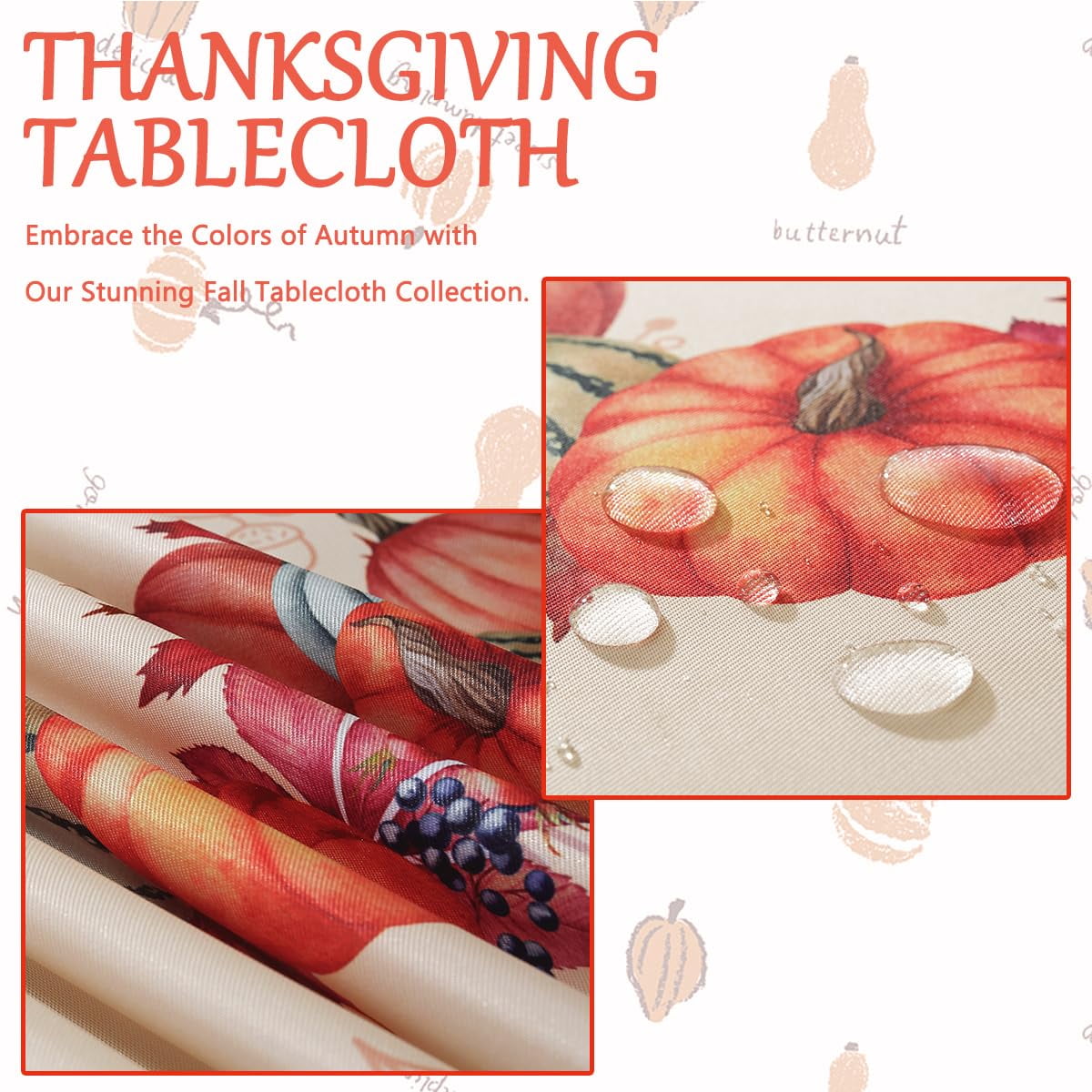 SASTYBALE Thanksgiving Tablecloth Rectangle, Fall Turkey Pumpkin Table Cloth Washable, Stain Resistant Polyester Autumn Table Cover for Harvest Farmhouse Parties Dinner Decor