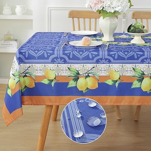Summer Tablecloths Rectangle 52x70 Inch, Washable Reusable Lemon Tropical Hawiian Table Cloth, Spill Proof Hawaii Fabric Decoration for Luau Picnic Beach Party Outdoor