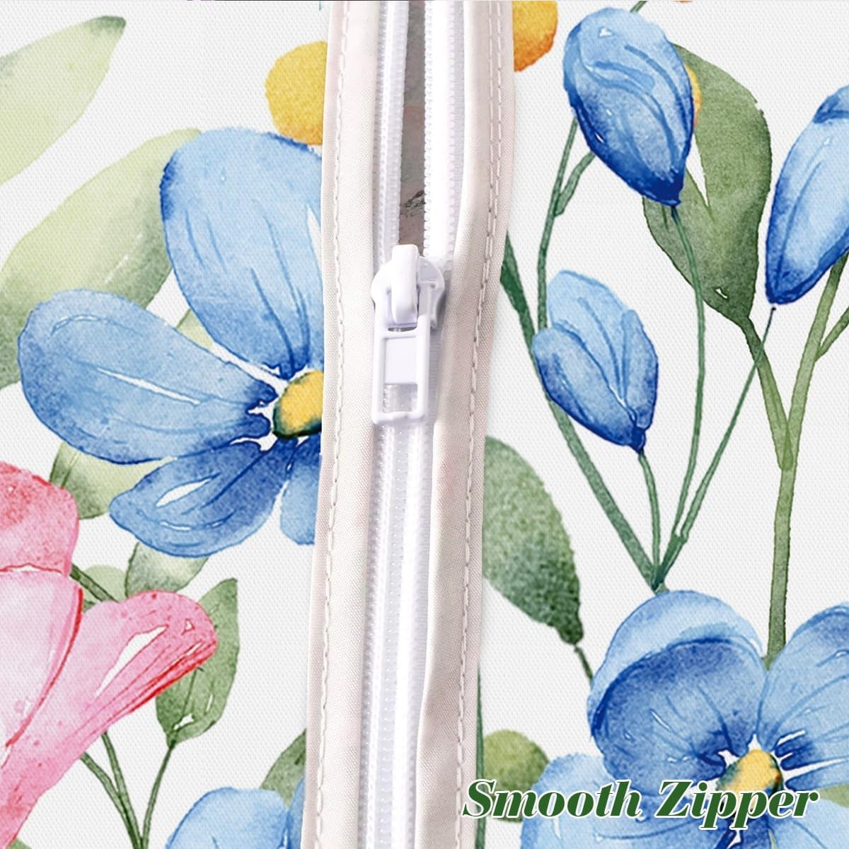 Spring Summer Floral Tablecloth with Umbrella Hole Rectangle 52 x 70 Inch Blooming Flower Watercolor Zippered Table Cloth, Washable Fabric Table Cover for Dining, Party, Picnic, Outdoor, Pink