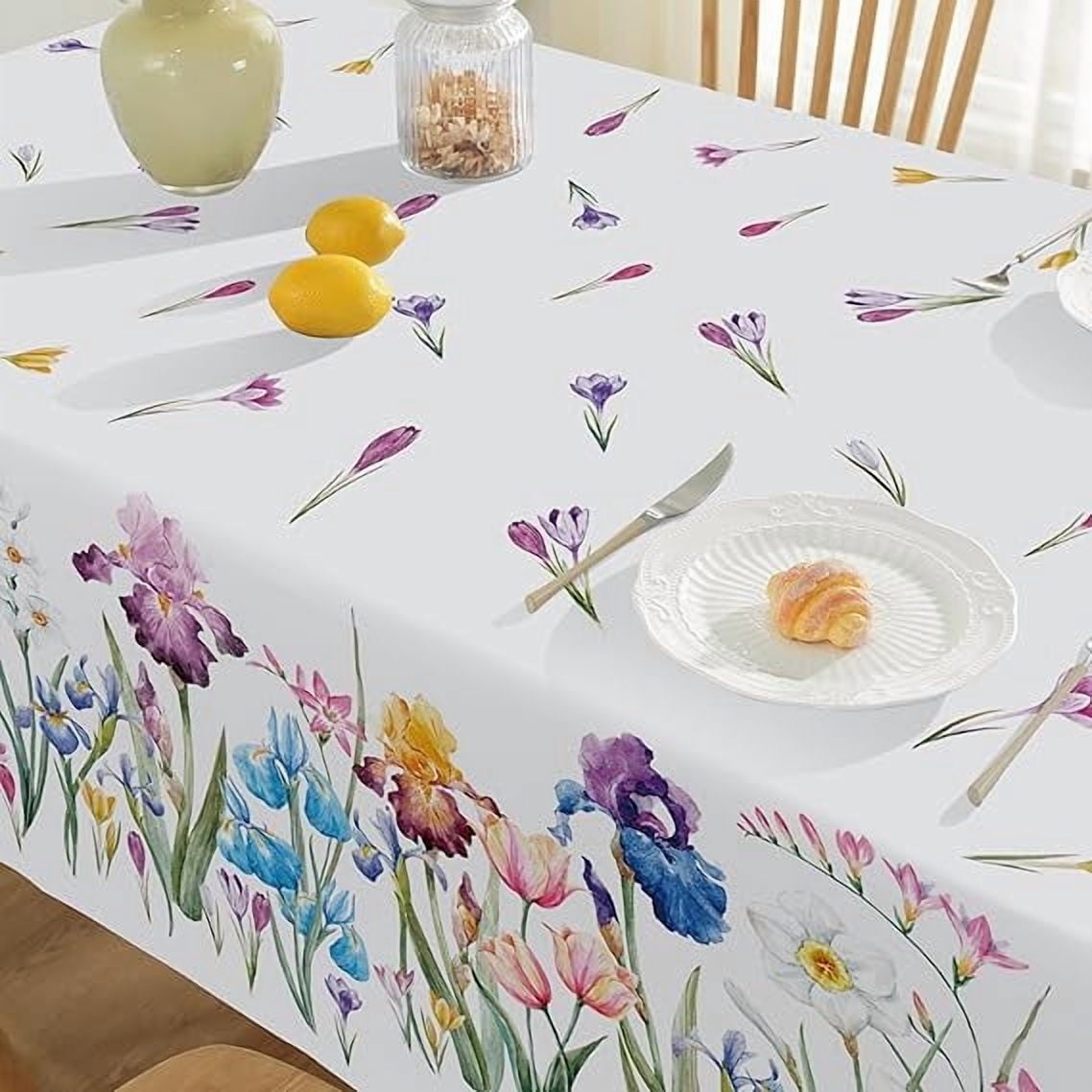 SASTYBALE Spring Summer Tablecloth 52 x 70 Inch Rectangle, Wild Flowers Floral tablecloths, Stain Resistant Wrinkle Free Table Covers Table Cover for Party Picnic Dinner Decor, Whiter