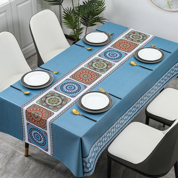 Ethnic Prints Rectangular Vinyl Tablecloths Blue