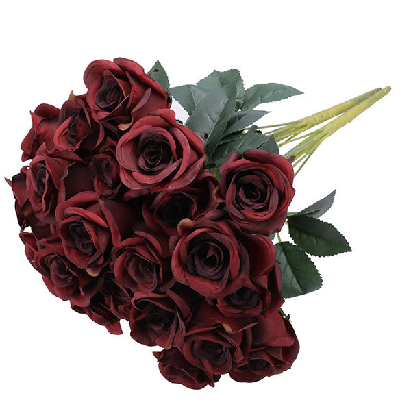 16" Artificial Burnt Burgundy Roses 12 Heads Vintage Burgundy Flowers Gothic Rose Bouquet