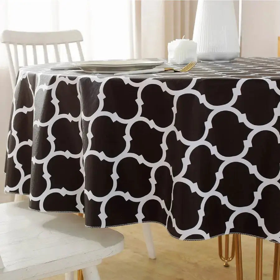 Black Round Vinyl Tablecloth with Flannel Backing premium quality