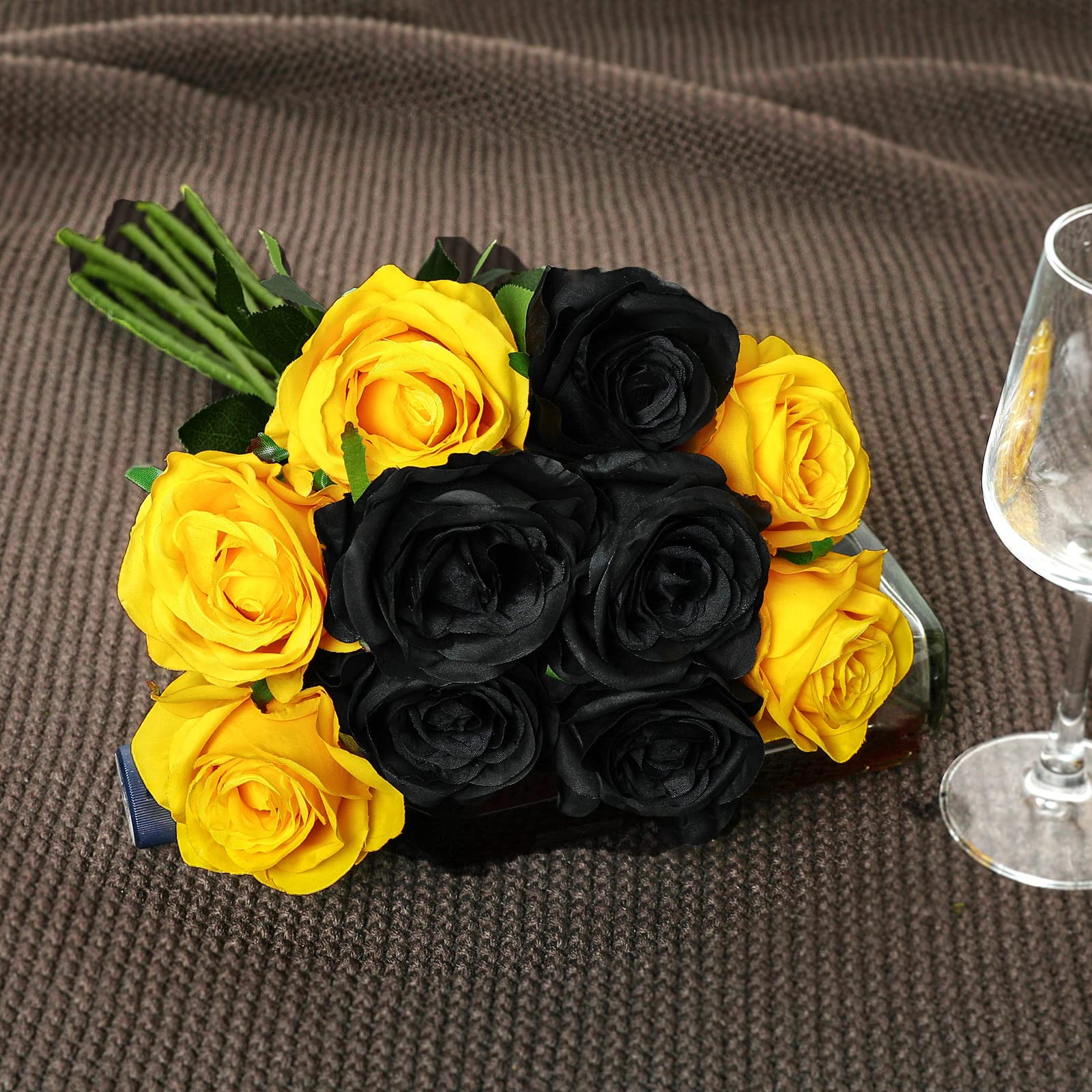 12 Pcs Artificial Roses Flowers Silk Flower Bouquet Fake Single Stem with Long Stem