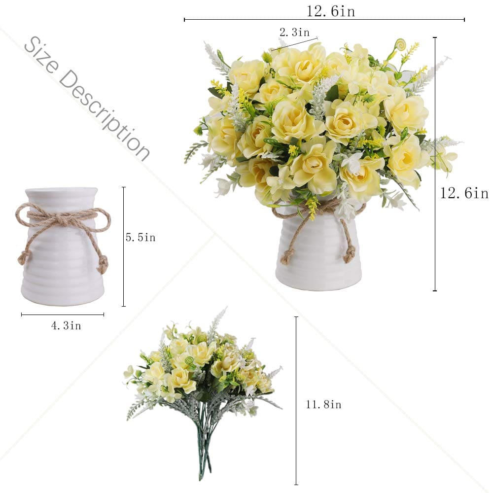 Artificial Flowers with Vase Gardenia Flowers Decoration for Home Table Office Party