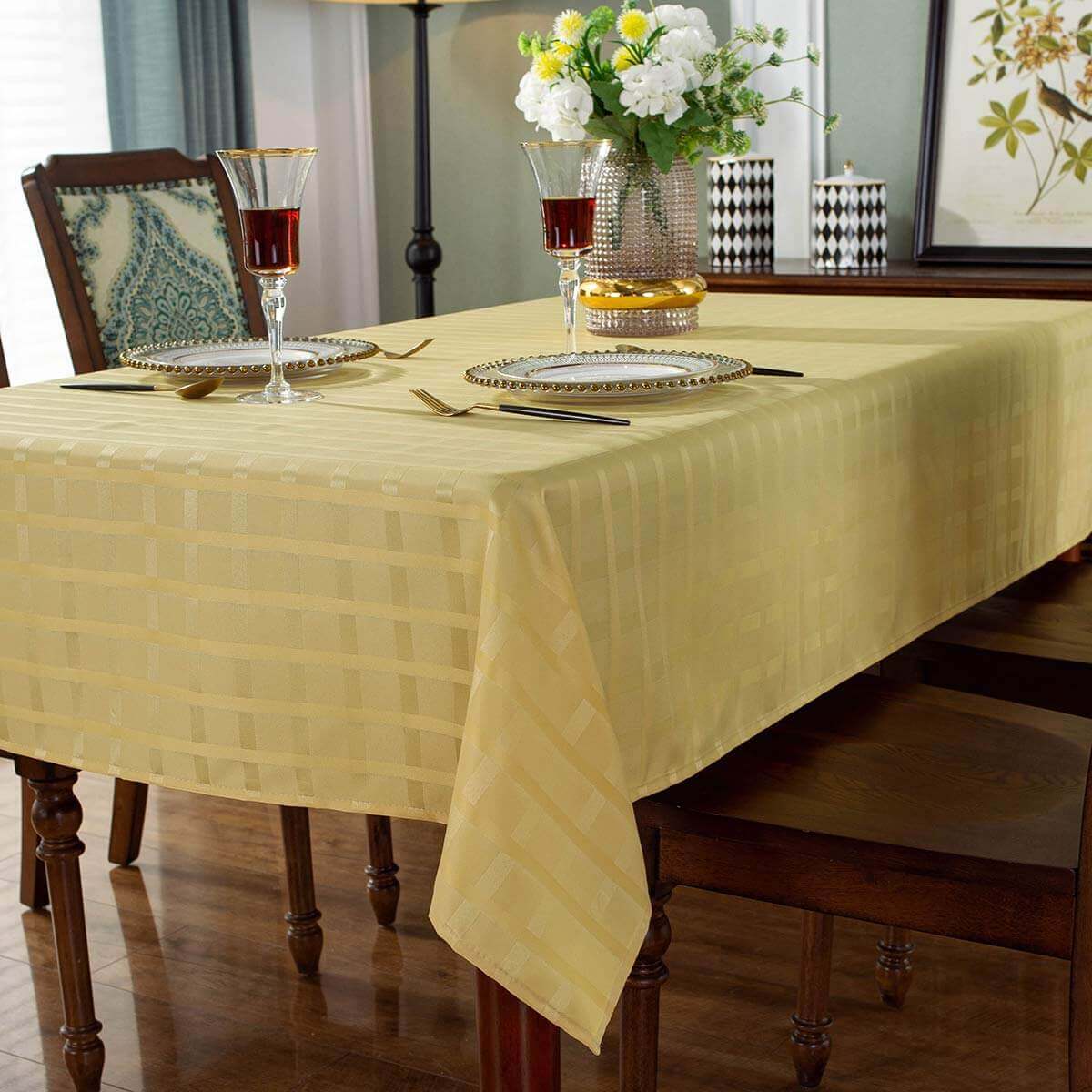 sastybale Gold Plaid Jacquard Rectangular Tablecloth