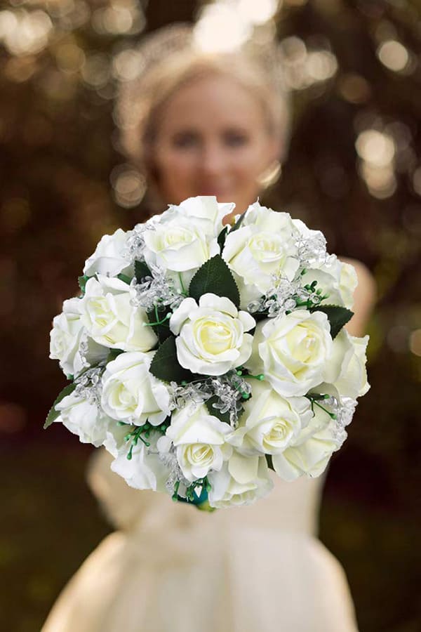 Wedding Bouquet Crystal Silk Roses Bridal Wedding Hand Bouquet Bridesmaid Holding Artificial Fake Flowers
