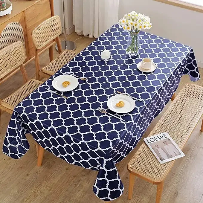 Navy Blue Rectangle Vinyl Tablecloth with Flannel Backing