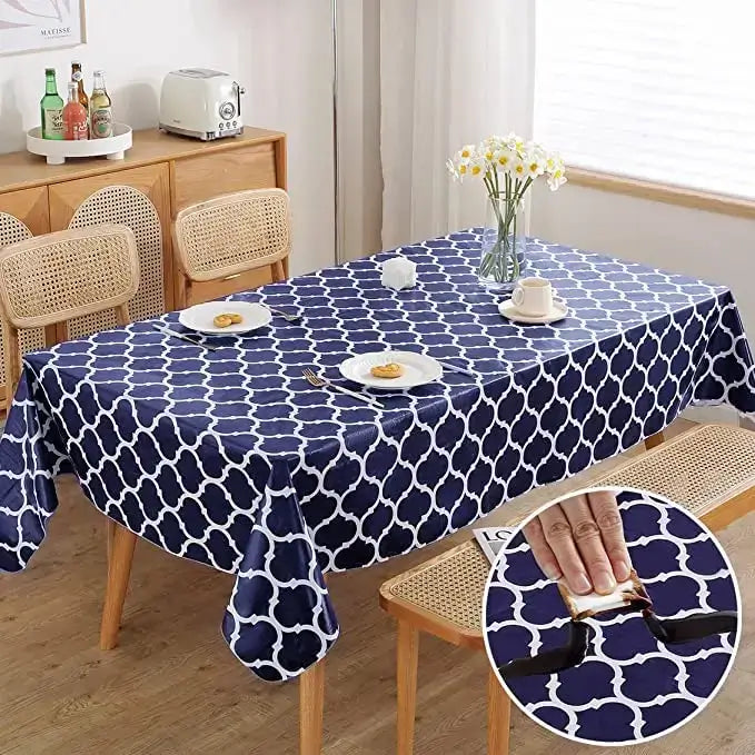 Navy Blue Rectangle Vinyl Tablecloths with Flannel Backing
