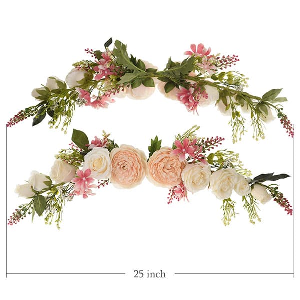 25 inch decorative fabric with champagne peony white roses and green leaves for wedding arch wall decoration