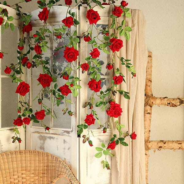 Artificial Rose Flower Garland Silk Hanging Floral Garland for Room Decor Wedding Arch Flowers