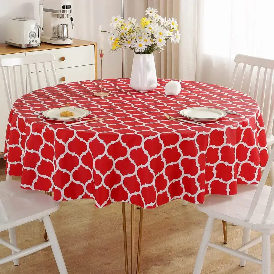 Red Round Vinyl Tablecloth with Flannel Backing