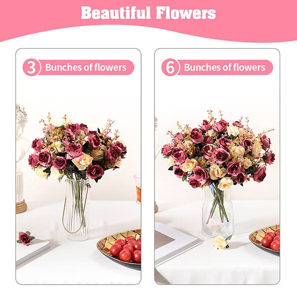 Artificial Flowers Fake Rose Silk Flowers Decor Bouquet 3 Packs