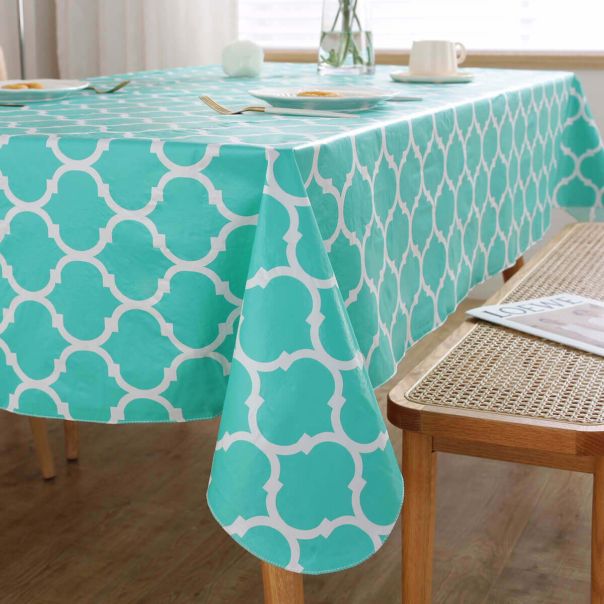 SASTYBALE Vinyl Rectangle Tablecloth blue detail