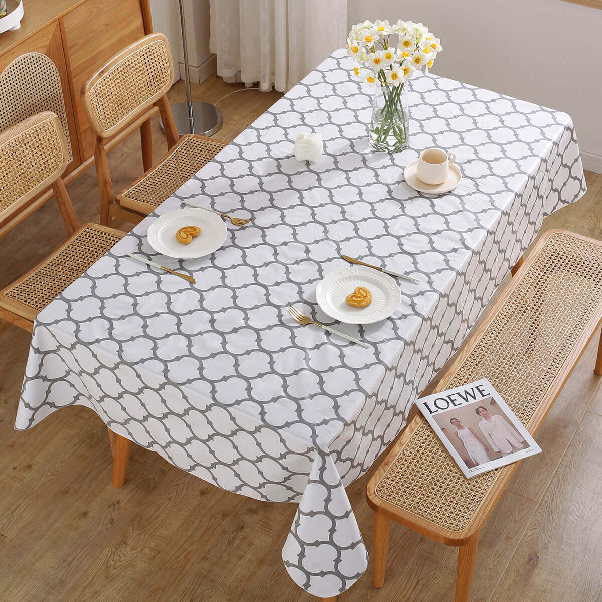 SASTYBALE Vinyl Rectangle Tablecloth white