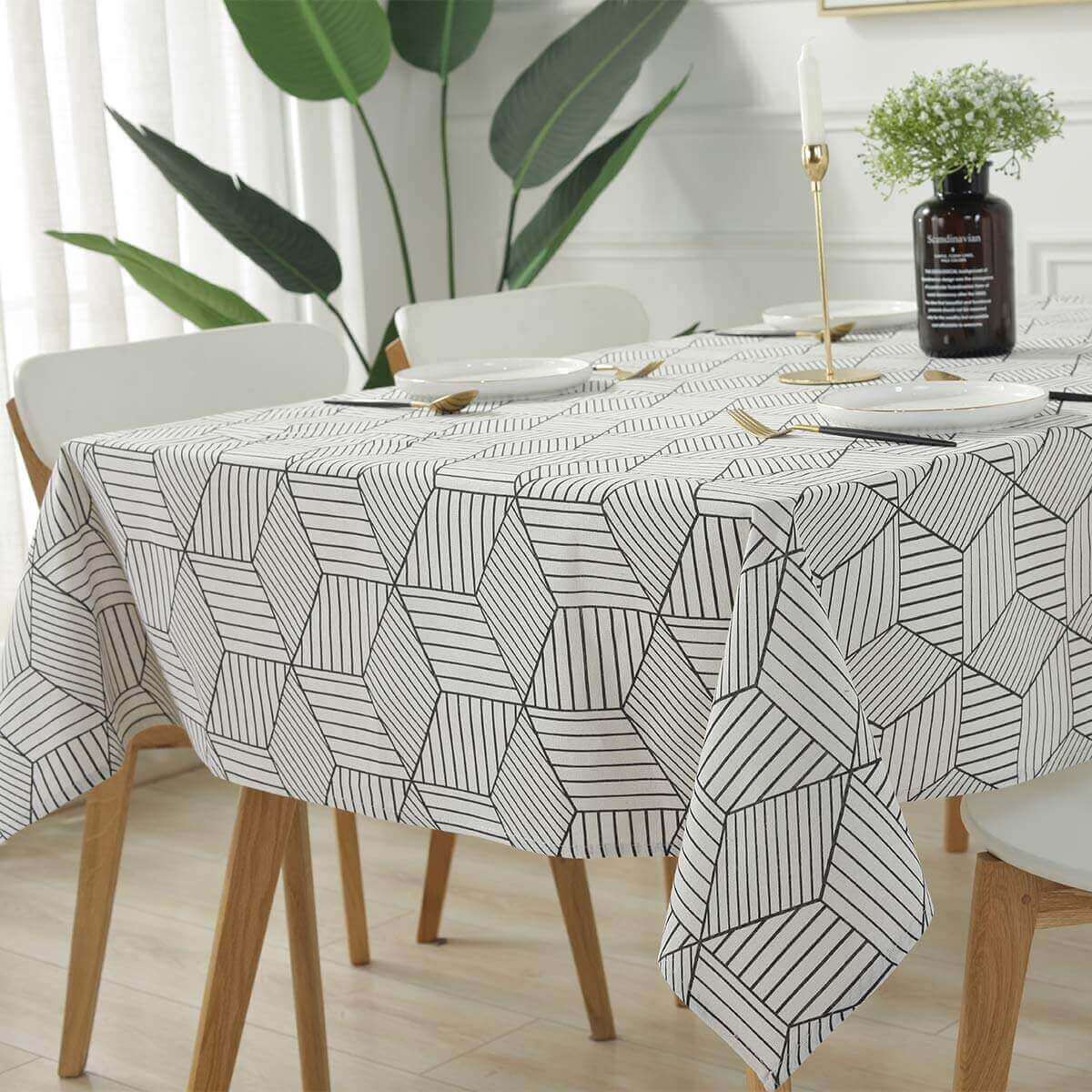SASTYBALE Geometric Style white Rectangle Tablecloth