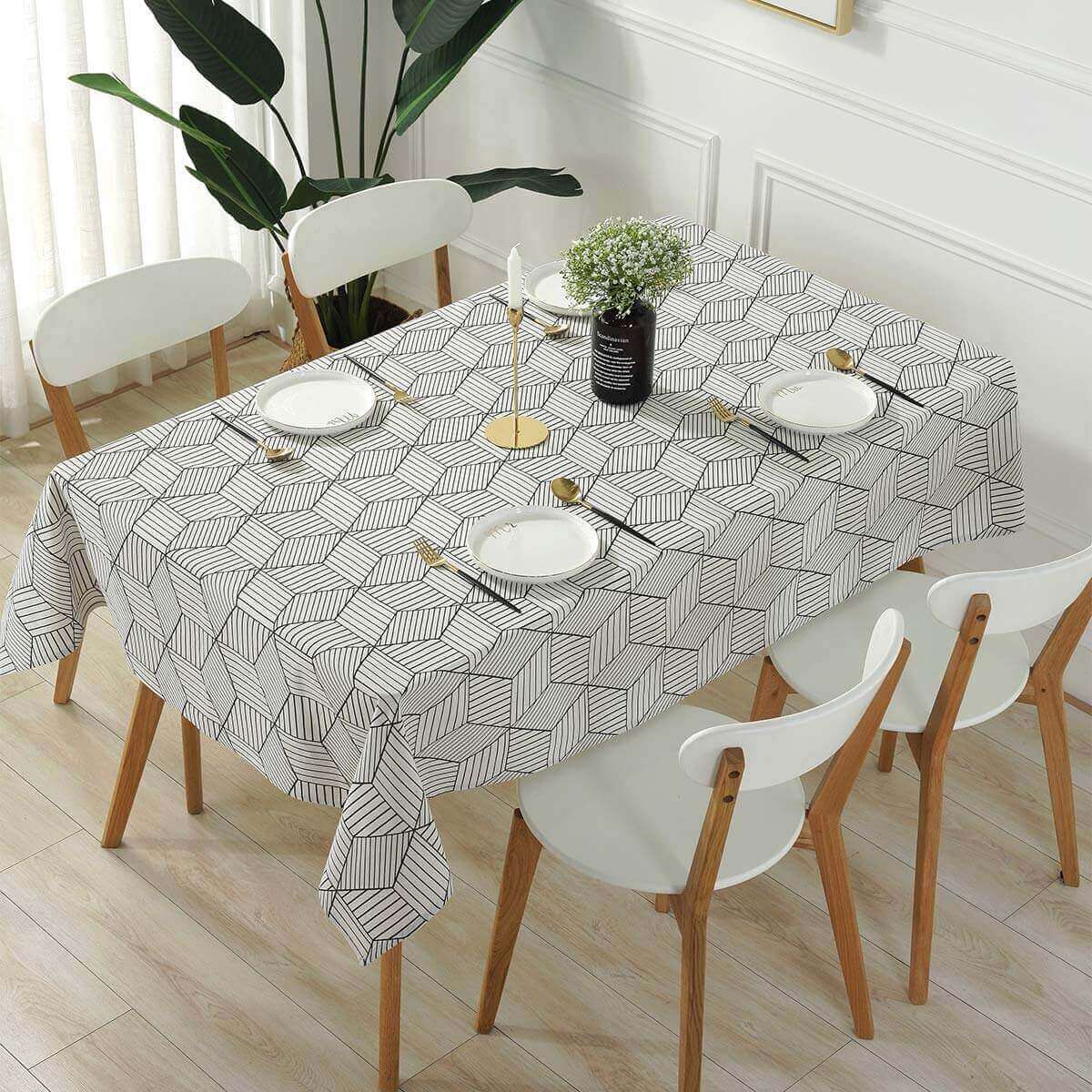 SASTYBALE Geometric Style white Rectangular Tablecloth