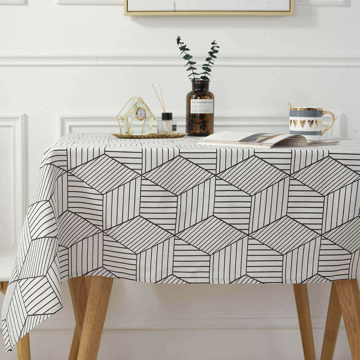 SASTYBALE Geometric Style white linen Tablecloth