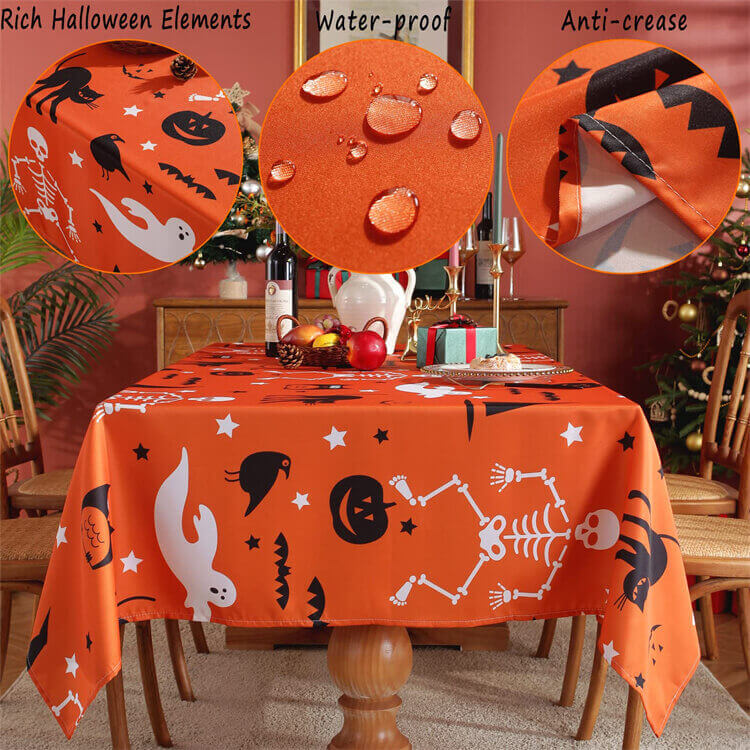 SASTYBALE Orange Halloween Tablecloth for Rectangle Tables anti-crease