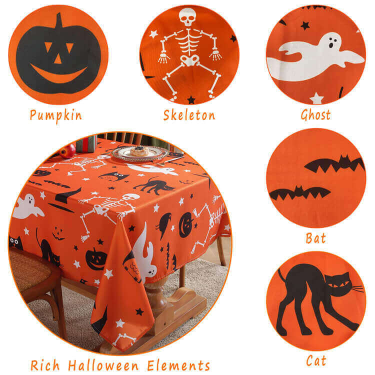 SASTYBALE Orange Halloween Tablecloth for Rectangle Tables rich halloween elements
