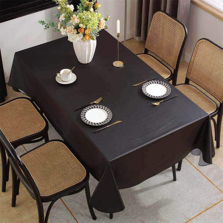 SASTYBALE Vinyl Tablecloth with Flannel Backing Black heat resistant