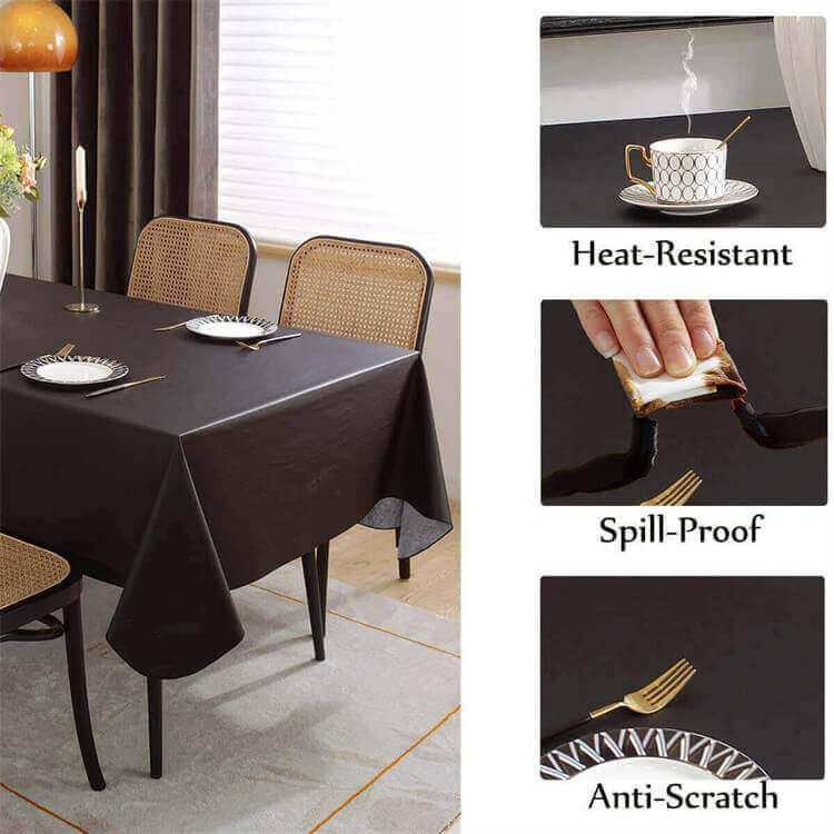 SASTYBALE Vinyl Tablecloth with Flannel Backing Black spill proof