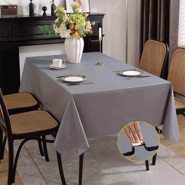 SASTYBALE Vinyl Tablecloth with Flannel Backing Grey