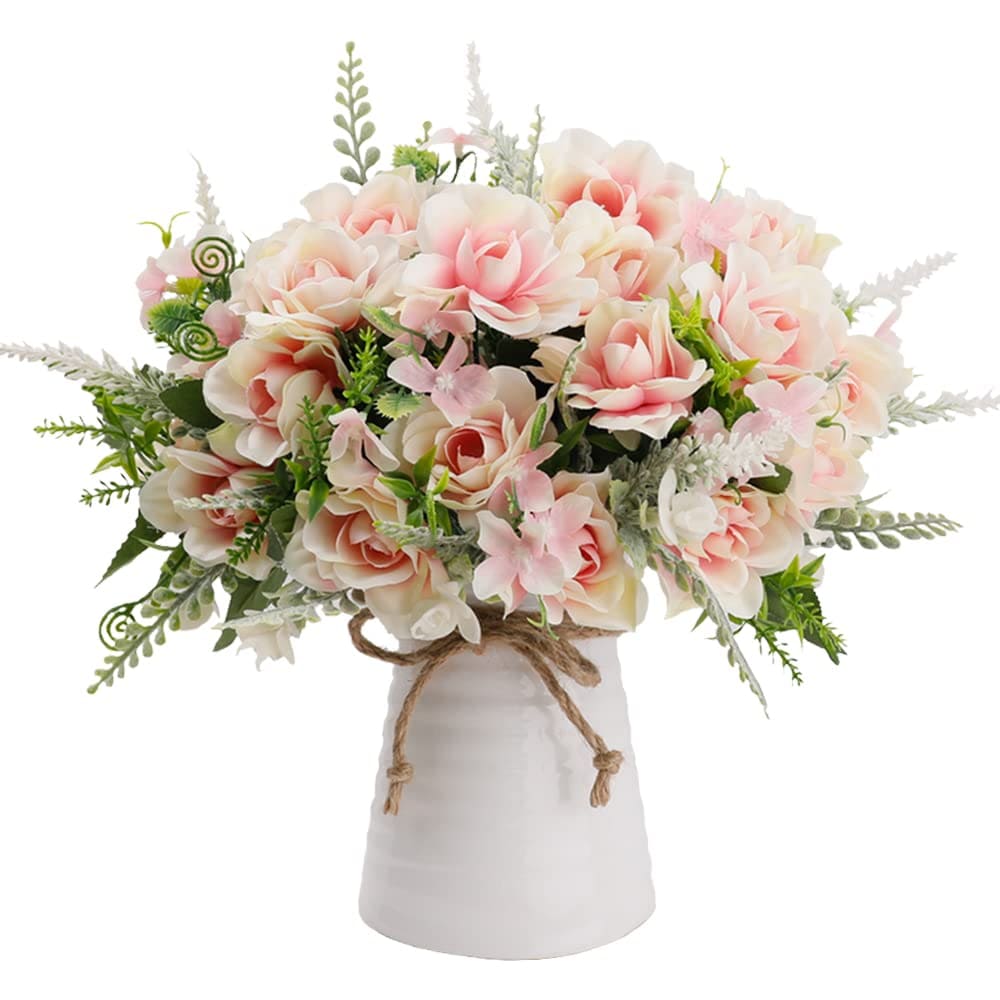 Artificial Flowers with Vase Gardenia Flowers Decoration for Home Table Office Party