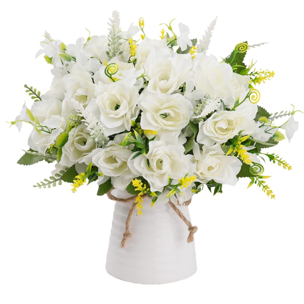 Artificial Flowers with Vase Gardenia Flowers Decoration for Home Table Office Party