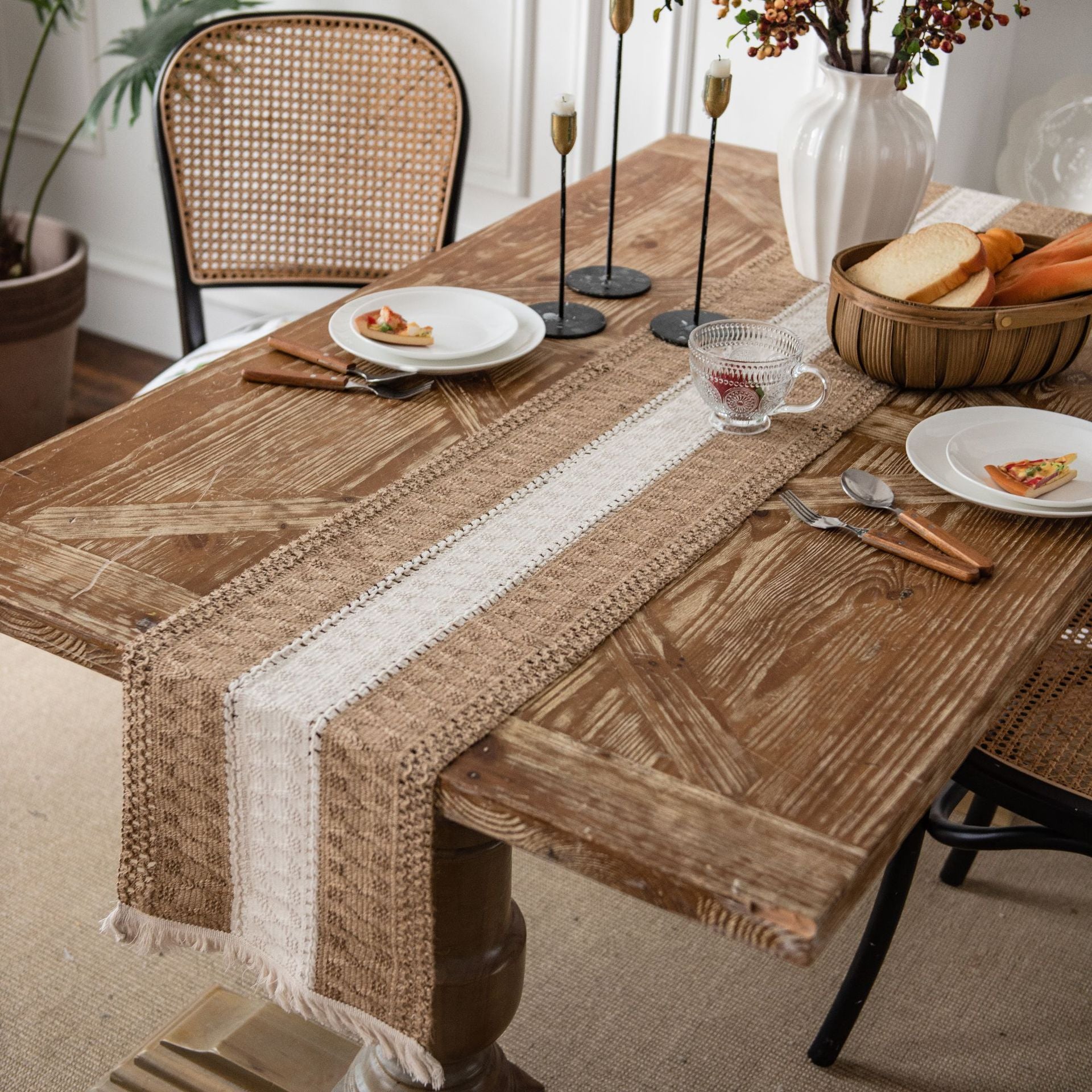 Cotton and linen striped patchwork Table Runners