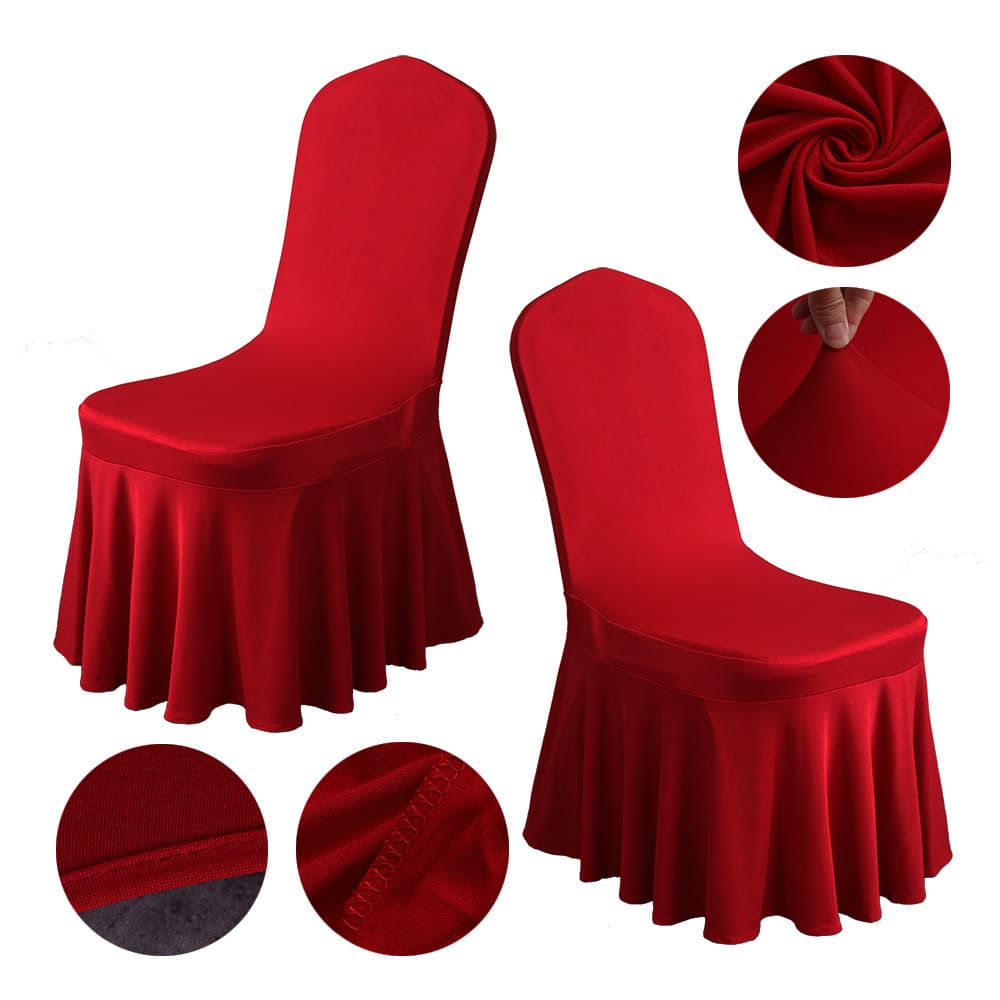 Wedding Spandex Chair Cover With Skirt Wine Red
