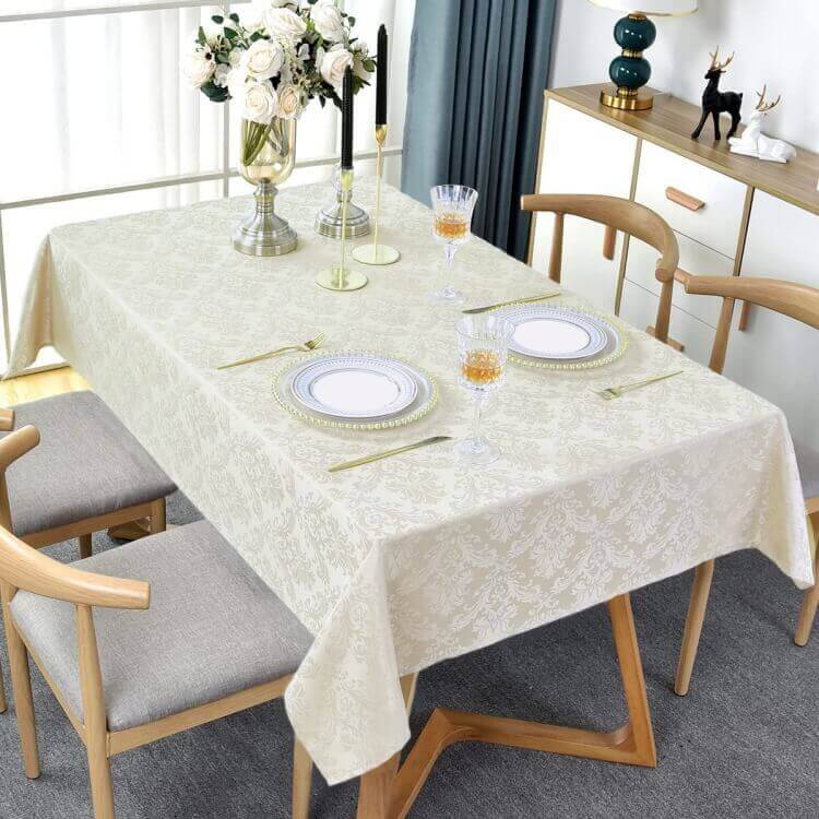 Sastybale Beige Jacquard Spill Proof Rectangle Tablecloth