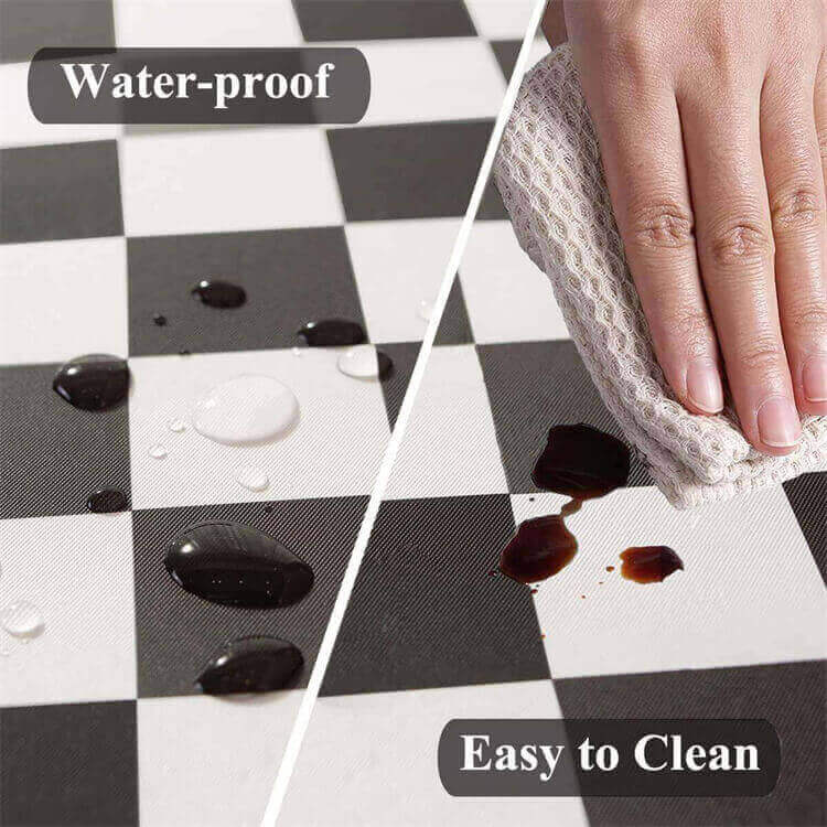 Sastybale Black Vinyl Round Checkered Tablecloth with Flannel Backing Easy to Clean
