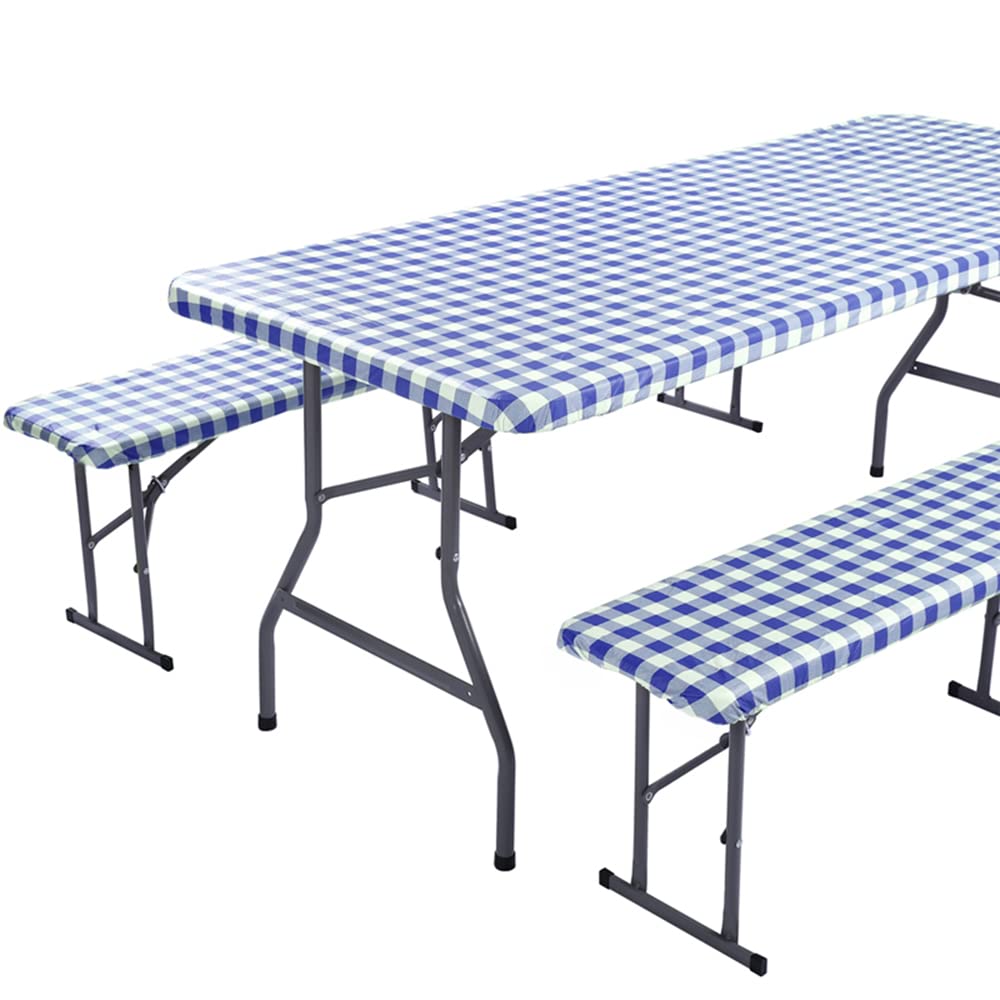 Sastybale Blue and White Fitted Vinyl Tablecloths Set