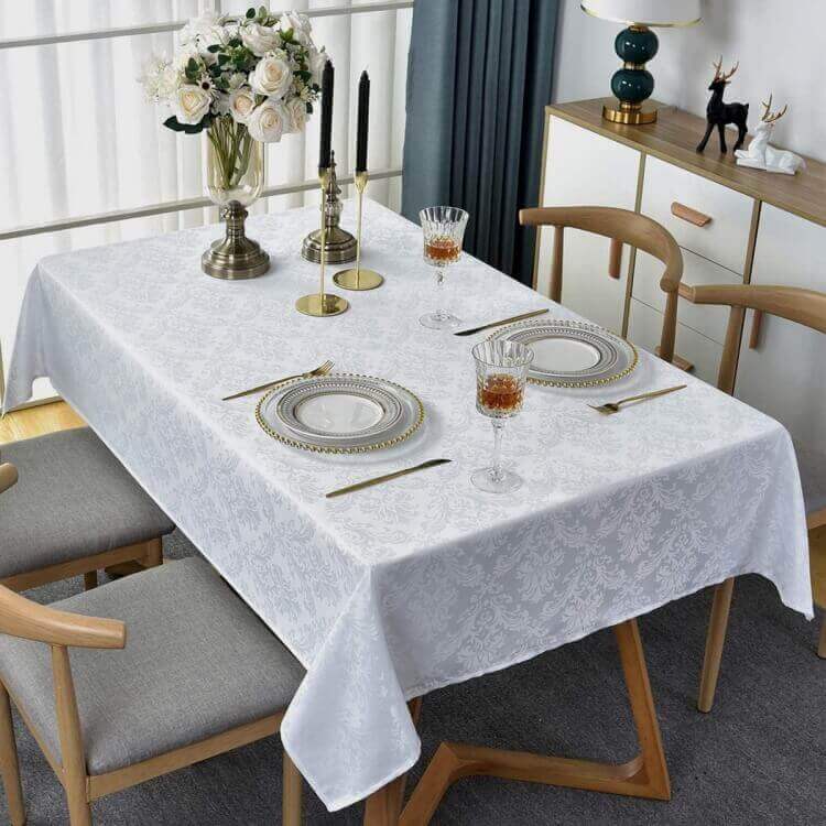 Sastybale White Jacquard Spill Proof Rectangle Tablecloth