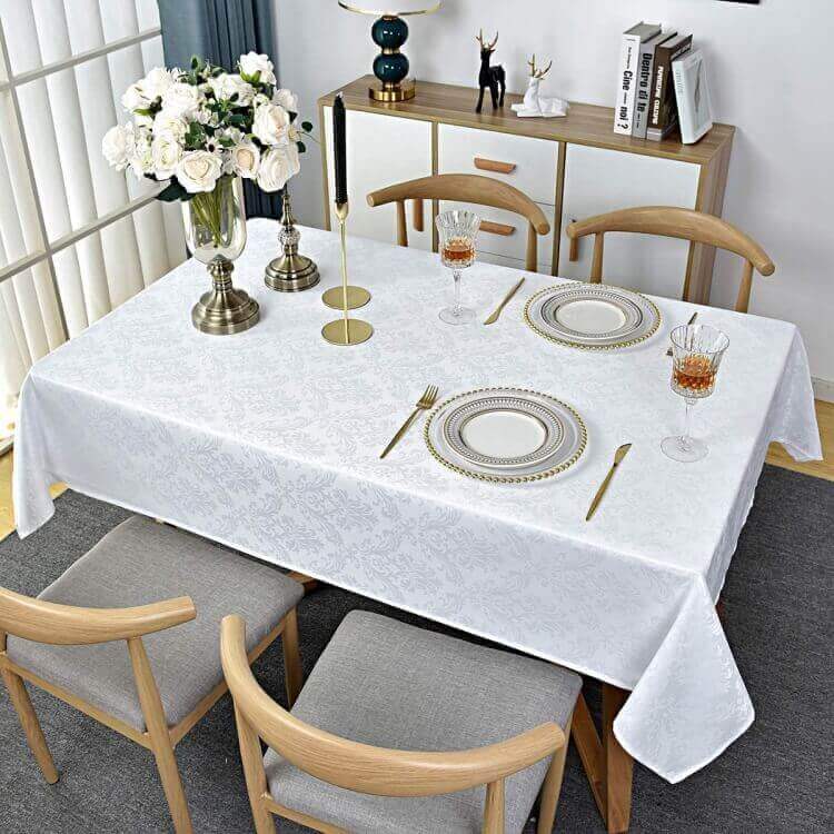 Sastybale White Jacquard Spill Proof Rectangle Tablecloths