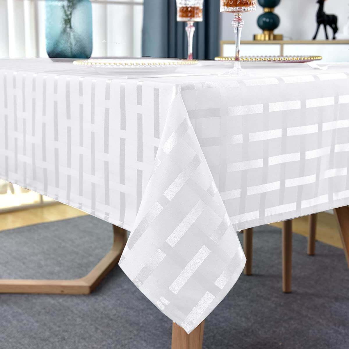 sastybale White Plaid Jacquard Tablecloths