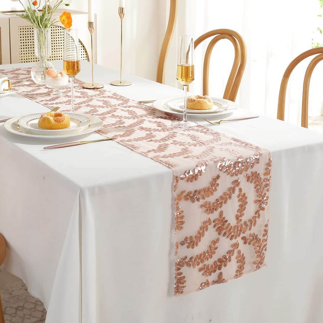 sastybale 12”x108” Rose Gold Sequin Table Runners