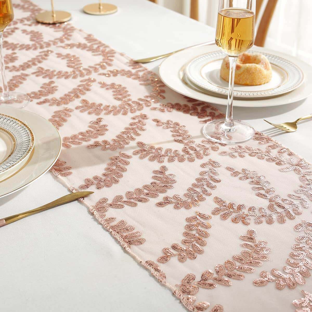 sastybale 12”x108” farmhouse Rose Gold Sequin Table Runners