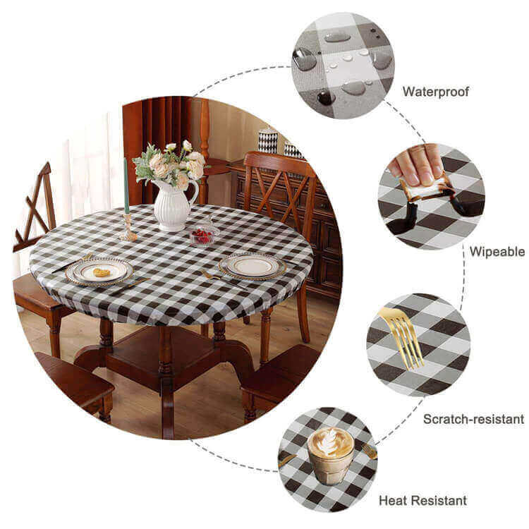 sastybale_black_white_Round_Elastic_Tablecloth_With_Flannel_Backing_waterproof